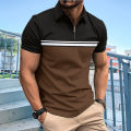 High quality men's striped polo Shirt 2024 summer new high-end zipper casual lapel short-sleeved T-shirt top. 