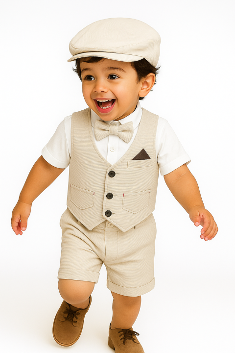 5-Piece%20Formal%20Party%20Dress%20Set%20for%20Baby%20Boys%20(6month%E2%80%937Years)%20%E2%80%93%20White/black%20Shirt%20with%20Beige%20Vest,%20Shorts,%20Tie%20&%20Cap%20-%20Image%202