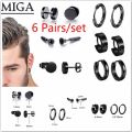 6 pairs/set of earrings men's pierced black fashion simple mixed suit dumbbell earrings set. 