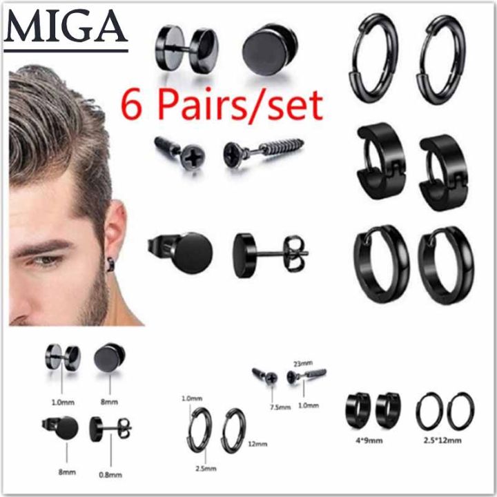 6%20pairs/set%20of%20earrings%20men's%20pierced%20black%20fashion%20simple%20mixed%20suit%20dumbbell%20earrings%20set%20-%20Image%202