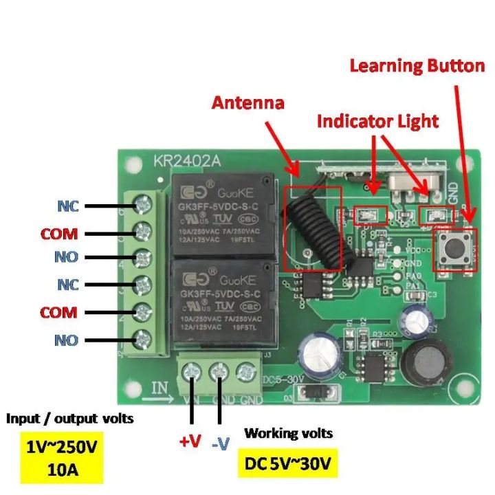 433Mhz%20RF%20Remote%20Control%20Circuit%20Universal%20Wireless%20Switch%20DC%205V%2012V%2024V%202CH%20rf%20Relay%20Receiver%20and%20Keyfob%20Transmitter%20for%20Garage%20-%20Image%203