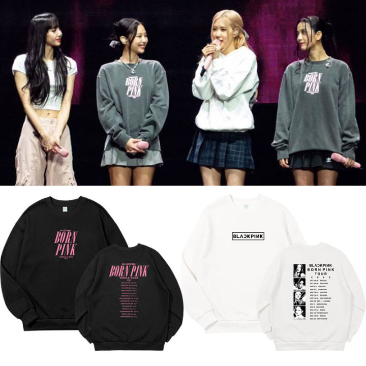 New K Pop Kpop BPINK WORLD TOUR BORN PINK Sweatshirts Pullovers Women Long Sleeve Streetwear Hoody Tops Oversized K-pop Clothes