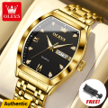 Olevs 5528 Stainless Steel Waterproof Casual Fashionable Classic Wrist Watch For Men- Golden & Black. 