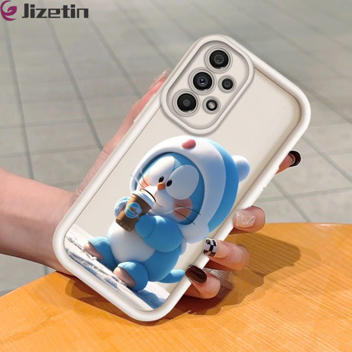 Jizetin for Samsung A73 5G Back Cover Blue Machine Cat Ladder Camera Soft Rubber Mobile Phone Case
