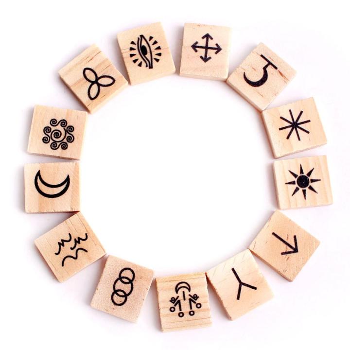 13PCS/Set Wood Witch Runes Set Craft Gypsy Symbols Sorceress Accessories Divination Tools Healing Meditation Decoration