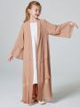 Ramadan Muslim Girls 3 Layered Chiffon Kids Abaya Dress Open Front Abaya Kebaya Outerwear (Without Hijab).
