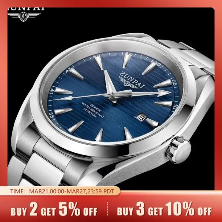 100%Original ZUNPAI Watch For Men Waterproof Stainless Steel Fashion Luxury Men Watches Waterproof Luminous Quartz WristWatch