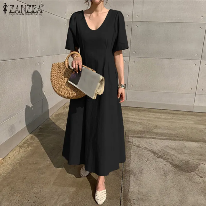 ZANZEA%20Korean%20Style%20Women%20Fashion%20Round%20Neck%20A-Line%20Dresses%20Holiday%20Party%20Club%20Solid%20Dress%20#10%20-%20Image%203