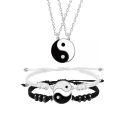 Handmade Designer Yin Yang Tai Chi Bracelet and Necklace Set Adjustable Matching Jewelry for Best Friends and Couples. 
