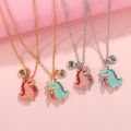 Pair Of Little Dinosaur Pendant Necklaces BFF LOVERS Heart Patchwork Necklace Podazz.