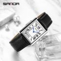 Sanda Brand Rectangular Wrist Watches For Women Silver Case Ladies Luxury Brand Genuine Leather Band Quartz Clock Zegarek Damski. 