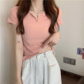 Cotton Short Women's Summer Design Sense Pink Slim-Fit Navel Hot Girl Women's Clothing T T-shirt Short Sleeve 2024 Summer New.