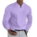 Casual V-Neck Solid Tees Men Shirts Long Sleeves Pullover Colorfast Autumn Trendy Shirts Oversized Tops Men Clothes Streetwear. 
