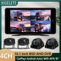 4CH 10.1 Inch CarPlay Android Auto Vehicle DVR System 1080P Camera BSD Alarm Wifi App Control Parking Monitor For Truck Bus RV. 