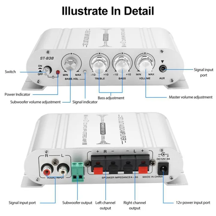 Car%20Stereo%20Amplifier%20Speaker%20Hifi%20Power%202.1%20Channel%20Home%20Subwoofer%20Audio%20Output%2012V%20Audio%20System%20Easy%20to%20Use%20Silver%20-%20Image%205