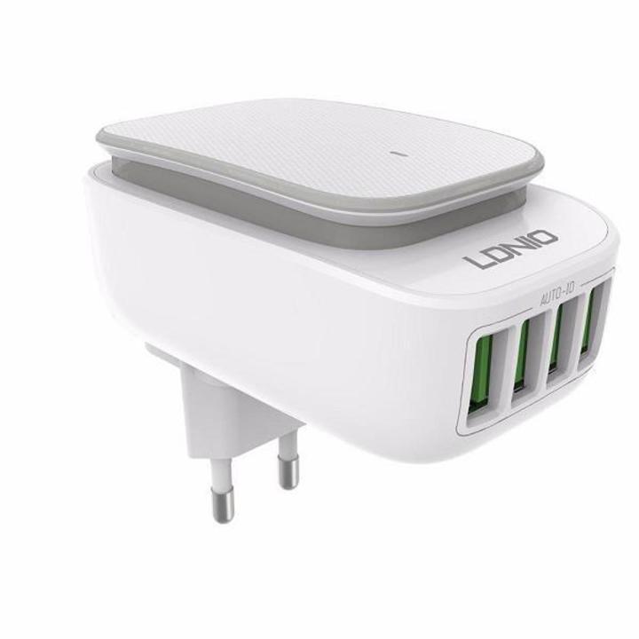 LDNIO A4405 LED Touch Lamp Universal 4 USB Ports 4.4A Auto ID Fast Charger Adapter with USB Data Cable For Smartphone White