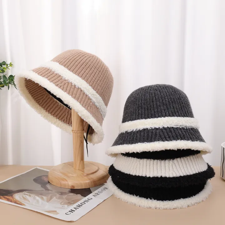 New%20Spliced%20Plush%20Fisherman%20Hat%20for%20Women%20Warmth%20Knitted%20Bucket%20Hat%20for%20Face%20Showing%20Small%20Wool%20Hat%20-%20Image%203