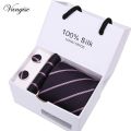 New Design Tie Set With Gift Box Jacquard Woven gravata Silk Tie Hanky Cufflinks Necktie Sets For Wedding Party Men.