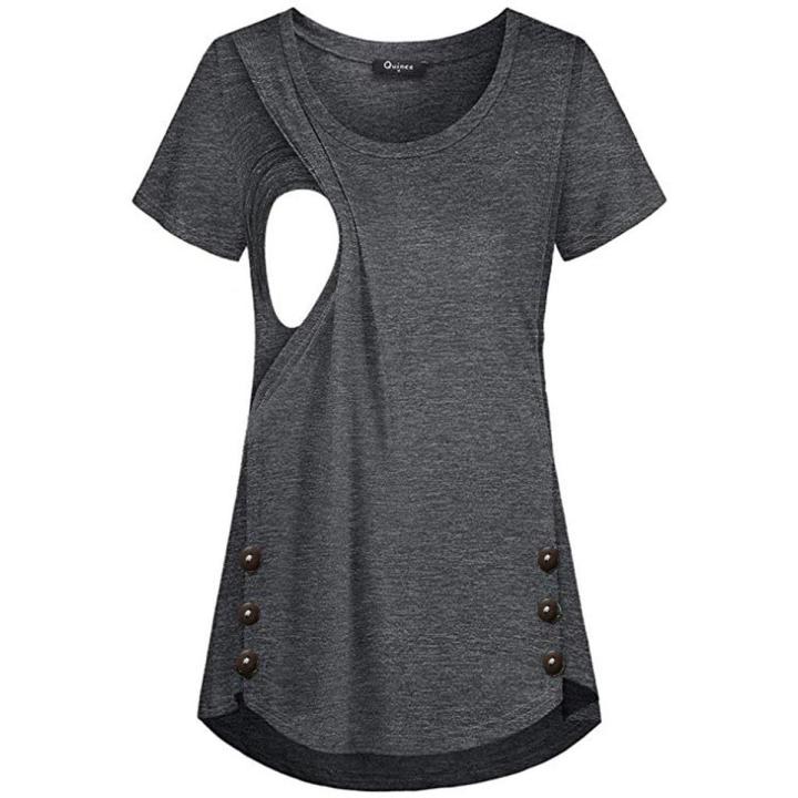 Maternity Clothes Pregnancy Buttons Breastfeeding Pregnant Women Short Sleeve Casual Summer Pullover T-shirt Pregnant Clothes