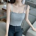 Ice silk pleated beautiful back camisole with chest pad tube top bottoming shirt top HyunA style wrapped chest underwear student girl.