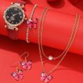 5pcs New Women's Butterfly Quartz Watch Butterfly Face Bracelet Necklace Set Fashion Trend Girl English Watches （No Box）. 