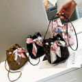 ZIME Summer and Autumn Korean Printed Contrasting Color Scarf Drawstring Bucket Bag Shoulder Diagonal Simple Bag.