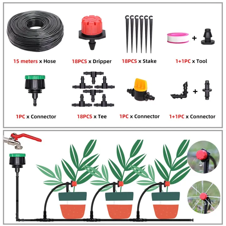 5-50M%20Garden%20Micro%20Drip%20Irrigation%20System%20Kit%201/4''%20Hose%20Spray%20Kit%208%20Hole%20Adjustable%20Flow%20Dripper%20Atomizer%20Greenhouse%20Watering%20-%20Image%202