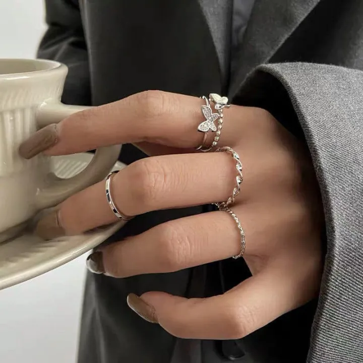 4%20Pcs%20Cute%20%20Korean%20Cute%20Butterfly%20Rings%20Set%20-%20Image%202