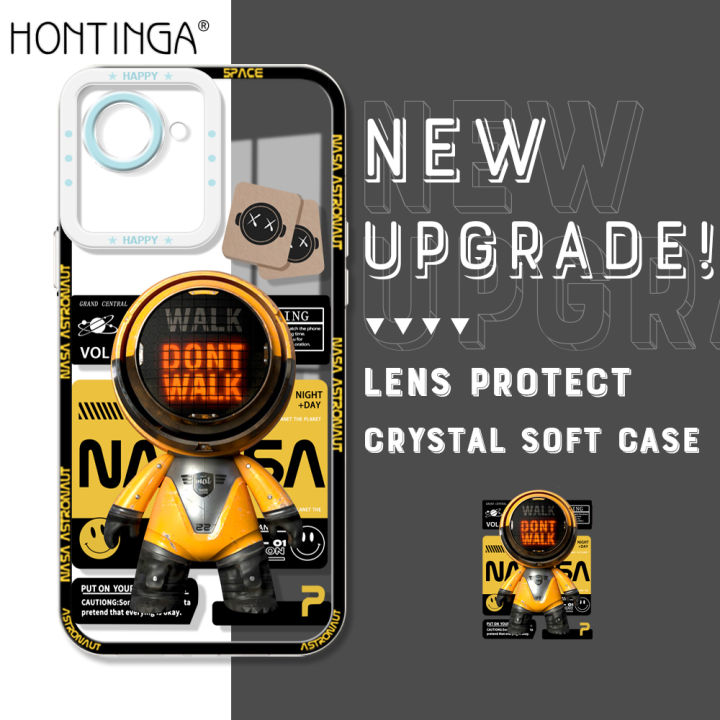 Hontinga for Realme C30 Back Cover New Astronaut Crystal Case Camera Protection Transparent TPU Soft Phone Cover