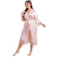 Ladies Relax Wear Plus Size Nightgown Simple Casual Cardigan Nightgown Long-Sleeved Home Service Long Bathrobe Ice Silk Pajamas.