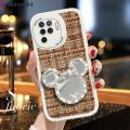 Jizetin for OPPO F19 Pro / A94 / Reno5 F Back Cover Shiny Bowknot Makeup Mirror Fabric Texture Back For Girls Soft Silicone Edge Phone Case.