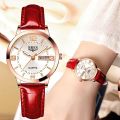 Leather Strap Dual Calendar Life Waterproof Ladies Watch Luminous Week Calendar Function Women's Fashion Quartz Watch Date Watch.