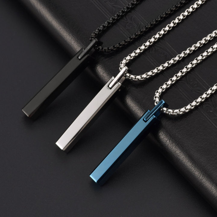 Japanese and Korean simple men's fashion tungsten steel pendant European and American personality stainless steel chain jewelry literary fan street necklace