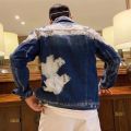 Hole Letter Label Printing Fashion New Men's Denim Slim Fit Bomber Jacket Mens Autumn Casual Hip Hop Denim Jacket Veste En Jean.