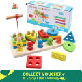 Wooden Stacking Toys, Shape Sorting Board & Wooden Toddler Fishing Toys, Shape Color Recognition Blocks Matching Puzzle Preschool Learning Toys for Kids Boys & Girls. 