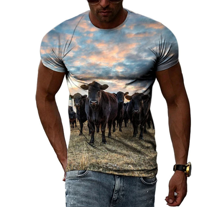 Summer%20New%20Animal%20Cow%20Pattern%20Men's%20Children's%20T-shirt%203d%20Printing%20Original%20Personality%20Short-sleeved%20Hip-hop%20O-neck%20Thin%20Top%20-%20Image%204