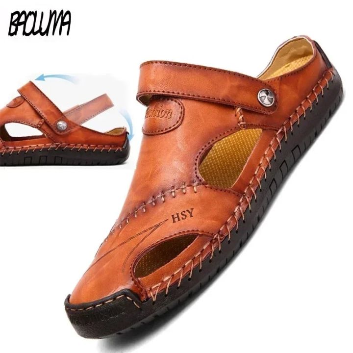 Summer Men's Sandals Men Leather Sandals Classic Roman Shoes Slipper Soft Outdoor Sneakers Beach Rubber Men Trekking Sandals