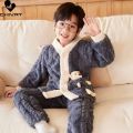 New Autumn Winter Kids Thicken Warm Flannel Pajamas Baby Boys Girls Cartoon Bear V-neck Casual Sleepwear Clothing Sets Pyjamas.