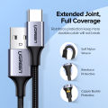 【FUPANG】Ugreen USB type C cable 1m nylon braided USB A to USB C fast charger compatible with iPad Mini 6 Samsung Galaxy S21 S20 Z flip 3 Z fold note 20 LG V60 GoPro Hero ps5 remote controller switch panel.