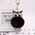 Cute Pompom Owl Keychain pom pom Key Chain Rabbit Fur Ball pompon Porte Clef Fluffy Leather Key Ring accessories Jewelry. 