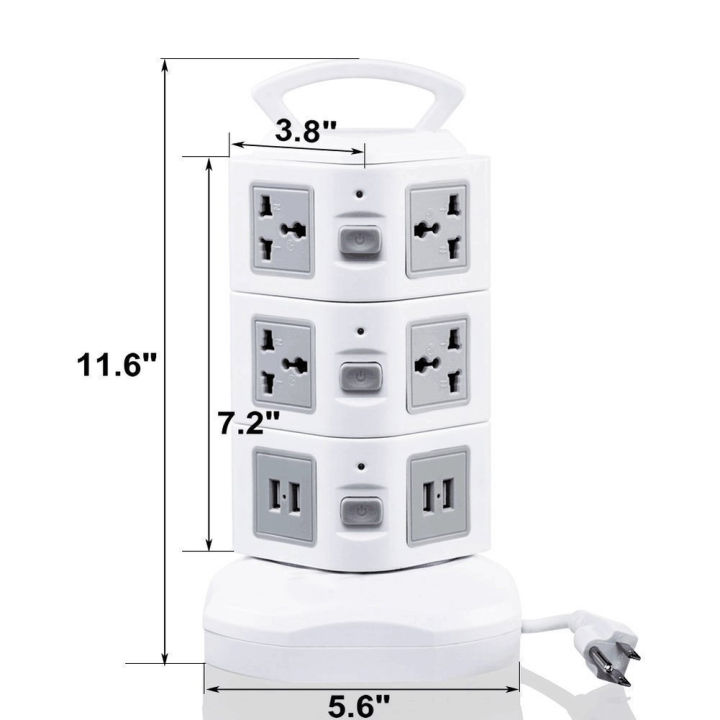 Tower%20Power%20Strip%20Surge%20Protector%20Vertical%20Multi%20Sockets%207/11/15/19%20Way%20Universal%20Outlets%20Plug%20Socket%202%20USB%203m%20Extention%20Cord%20-%20Image%204