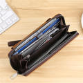 Leather Wallets for Men Vintage Long Wallet Zipper Male Money Purse Business Phone Pocket Card Holder. 