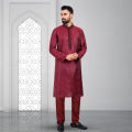 Lubnan Indian Fabrics Maroon Color Regular Fit Set Panjabi With Pajama For Men Eid Collection. 