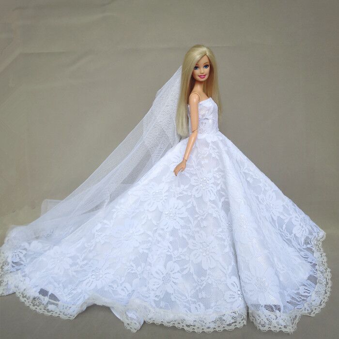 for barbie dress bjd doll clothes Princess Deluxe trailing wedding