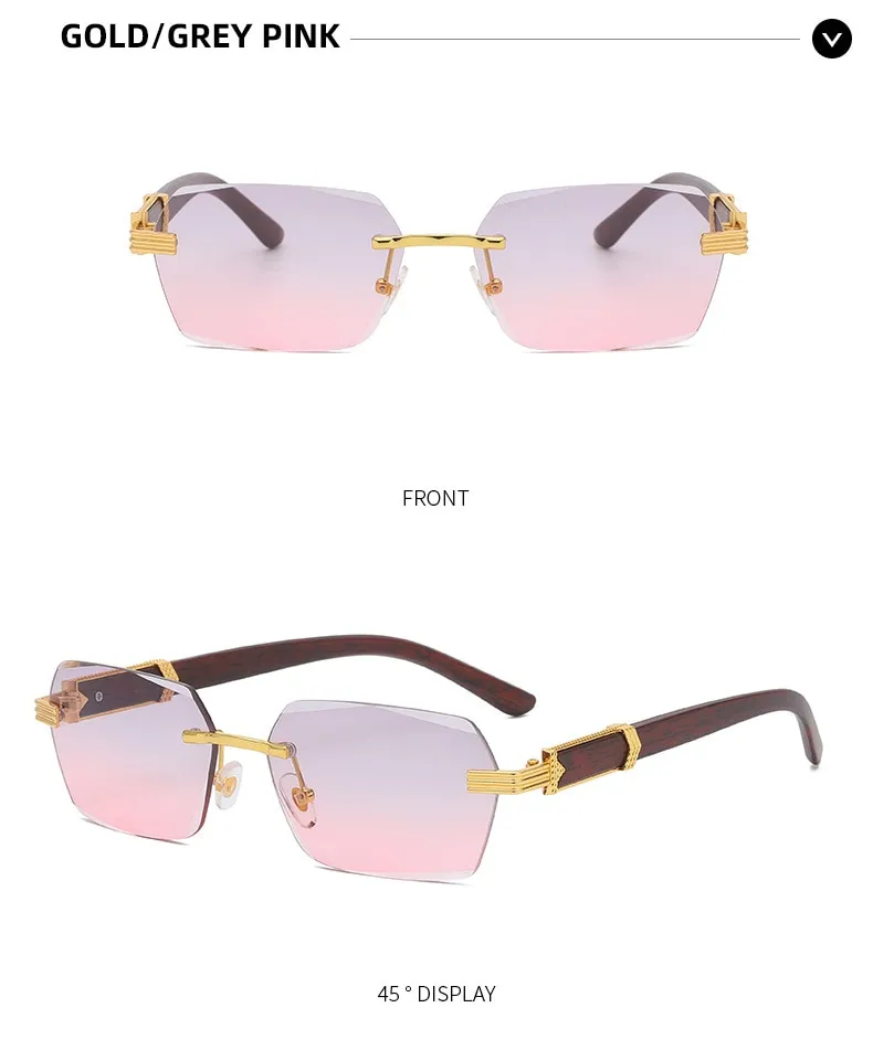 HBK Small Rectangle Rimless Sunglasses Men Vintage Frameless