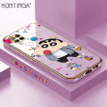 Hontinga for Infinix Hot 10S/Hot 10S NFC Back Cover + Free Lanyard Luxury 6D Plating Cartoon Crayon Shin-chan Side Pattern Case Soft Silicone Square Phone Cases.