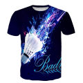 Summer new badminton 3D printing mens T-shirt outdoor sports Street short-sleeved fashion o-neck oversized quick-drying top 6XL.