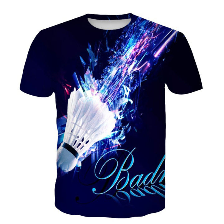 Summer new badminton 3D printing mens T-shirt outdoor sports Street short-sleeved fashion o-neck oversized quick-drying top 6XL