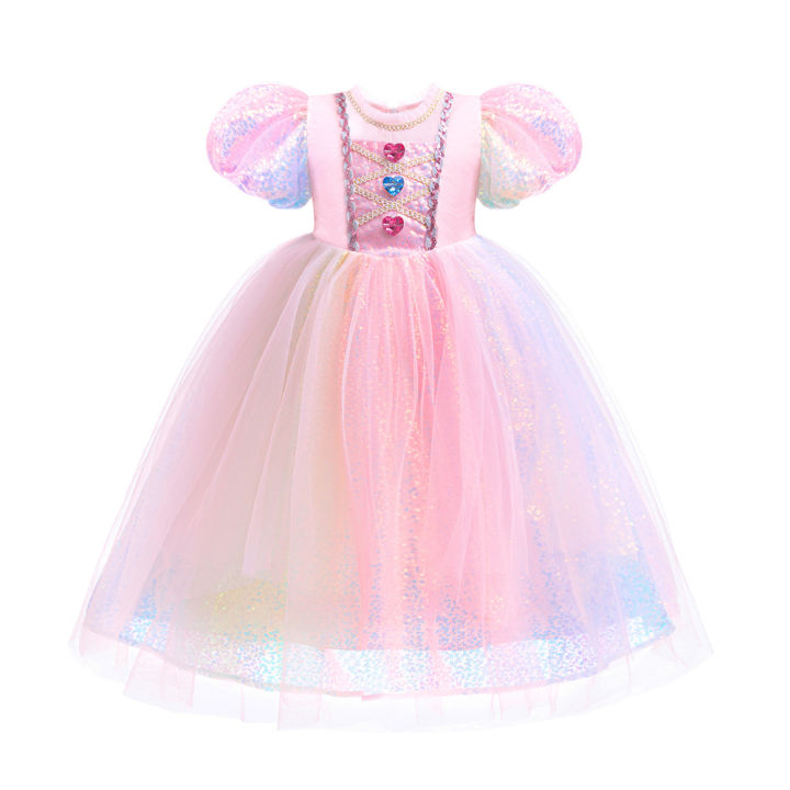 Christmas%20Halloween%20Pink%20Girls%20Rainbow%20Unicorn%20Dress%20Korean%20Birthday%20Elegant%20Puff%20Sleeve%20Princess%20Gowns%20Colorful%20Feather%20Wings%20-%20Image%204