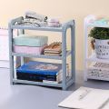 Storing Blue/Pink/White Three-Layer Storage Rack Adjustable Multifunctional Plastic Desk Shelves Hollow Assembled Stationery. 